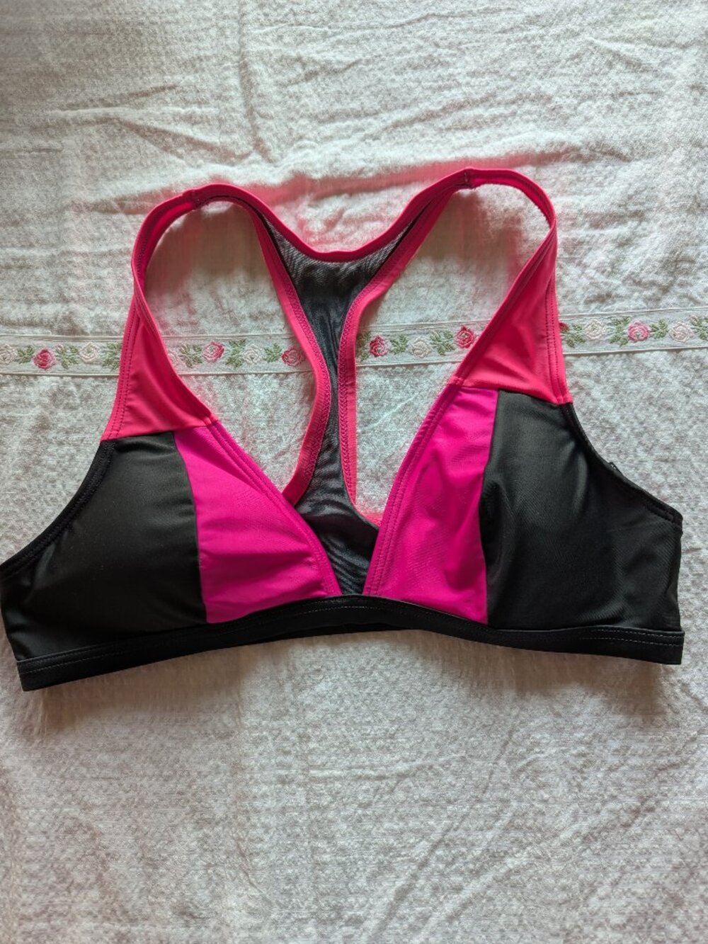 Oakley Block Island Racerback Padded Bikini Top Size M Pink Black